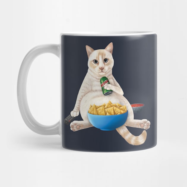 Flame point siamese - Couch Potato Cat with chips and a soda by Mehu Art